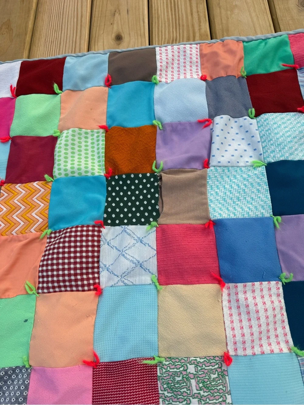 Vintage Colorful Patchwork Tied Quilt Blanket